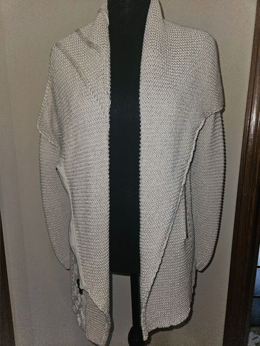 RACHEL Rachel Roy Cream Open-Front Knit Cardigan With Zip